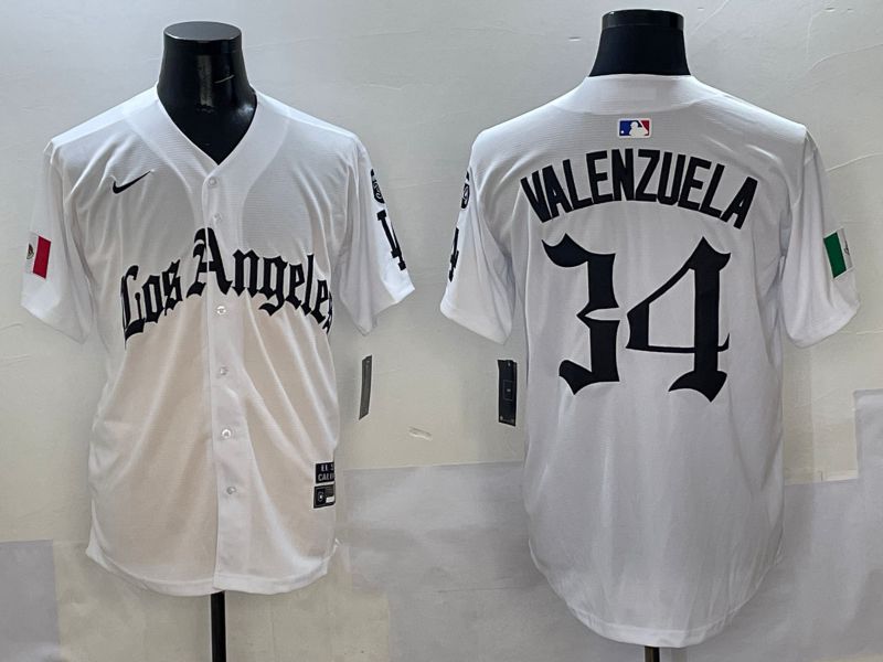 Men Los Angeles Dodgers #34 Valenzuela White Five generations Joint Name 2025 Nike MLB Jersey style 1->los angeles dodgers->MLB Jersey